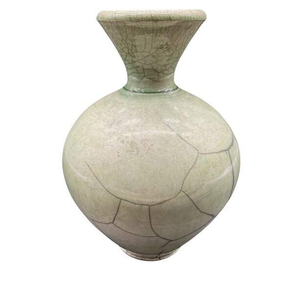 Raku Green Hand Turned Vase Signed By Romans 2021 - Picture 2 of 7